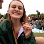 Elisabeth Lyles loves to try anything new. Here, at Tulane’s Crawfest, she tried her first crawfish.