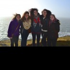 Alison Doherty, Stephanie Shaw, Catherine Falvey, Kita DeMare, and Sarah Jane Knowlton happy to be off the bus and looking at the scenic Kerry coast.