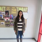 Krishna Sigireddi, a senior, is wearing a jacket from Marshalls, sweater from Ann Taylor Loft, jeans from Hollister and Cole Haan boots. 