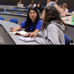 Junior Rachel Torres practices her interviewing skills in her newspaper class.