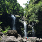 Aliena Park's view of Three Bears Waterfall.