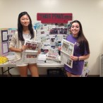 Editors-in-Chief encourage freshmen to subscribe to the school newspaper and to join the newspaper staff next year. (From left) Tonya Chen (senior) and Sophie Daily (senior).