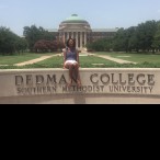 Sidney Phillips in front of the Boulevard and Dedman College at Southern Methodist University in Dallas, Texas.