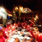 The team celebrating their victory's at Babe's Chicken Dinner House. 