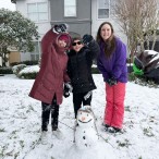 kids with snowman