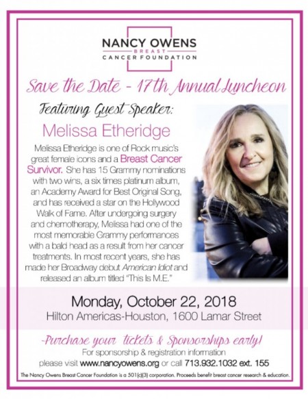 Nancy Owens Breast Cancer Foundation’s 17th Annual Luncheon featuring Melissa Etheridge