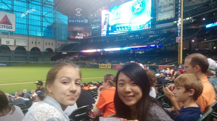 (From left) Kelly Watkins and Hina Kuroda at Minute Maid Park.