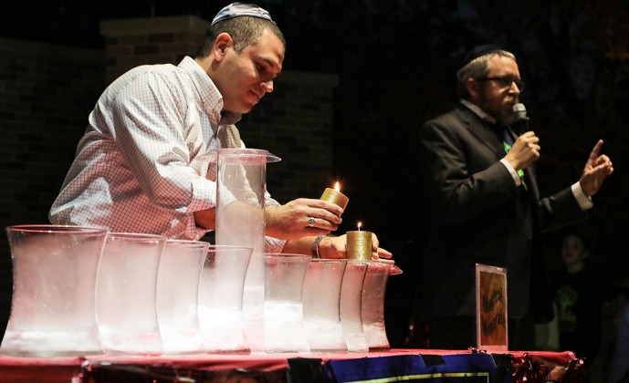 Lighting the menorah