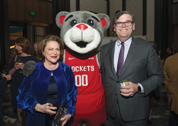 Beth and Ed Wolff with Houston Rockets mascot Clutch