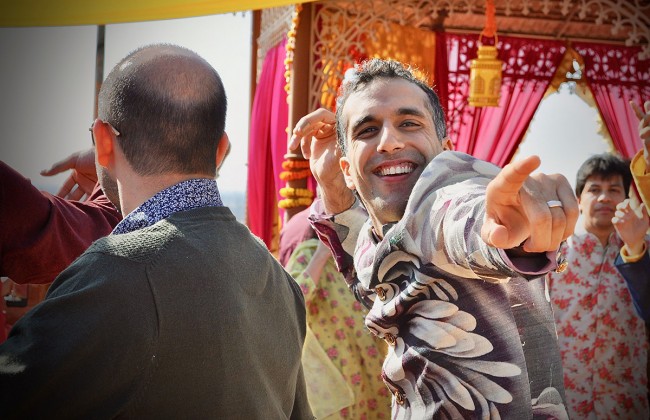 The groom dancing