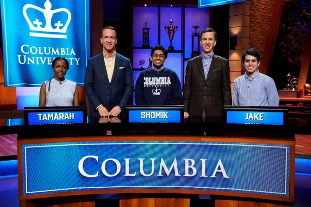 Columbia University College Bowl team with Peyton and Cooper Manning