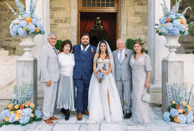 Parents of the groom Andras Bognar and Claudia Padilla-Bognar, groom William Bognar, bride Jessica Zamer, and parents of the bride Sam and Joyce Zamer