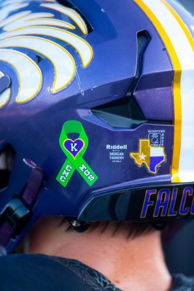 Camp Mystic decal on football helmet