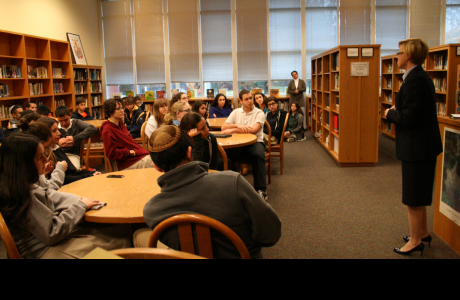 Sarah Davis, Texas State Rep. District 134, speaks to the Beren Academy High School.