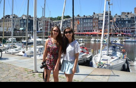 Host sister Emma and Ashley Truong in Honfleur, France.