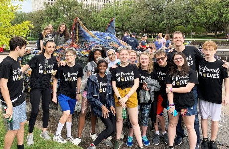 Students with art car