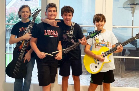 Bandmates Ryder Ponton, Solomon Levin, Lucas Wilson, and George Fellows