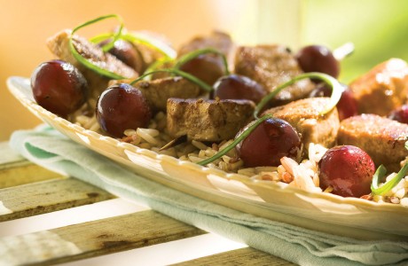 Indian-Spiced Pork and Red Grape Brochettes