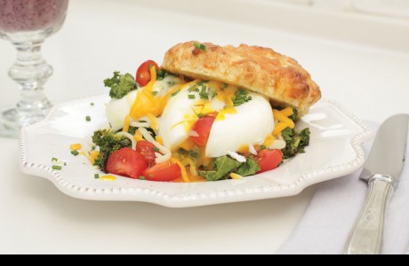 Poached Eggs on Buttermilk Cheddar Biscuits