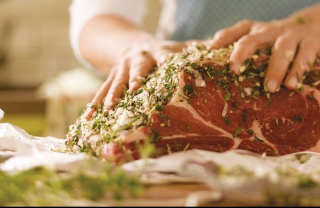 Herb Crusted Standing Rib Roast with Cherry Port Sauce