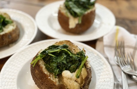 Baked Potatoes with Greens and Cheese