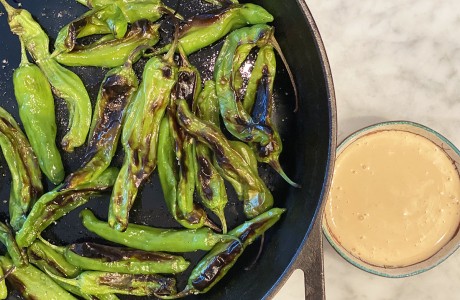 Roasted Shishito Peppers with Sriracha Dipping Sauce