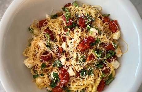Angel Hair with Roasted Tomatoes, Mozzarella and Basil