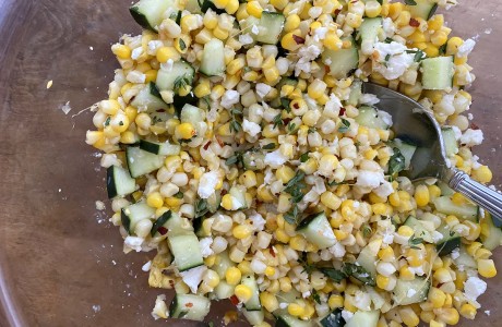 Corn with Cucumbers, Herbs and Feta