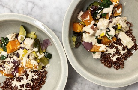 Roasted Veggie Bowl with Quinoa and Tahini Dressing