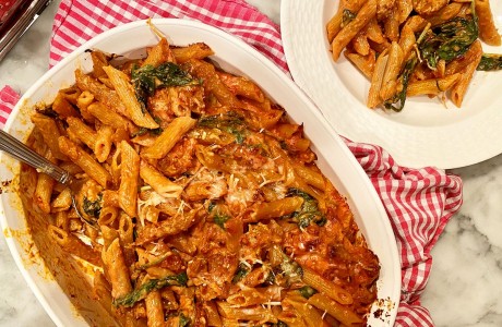 Penne with Spicy Sausage and Greens