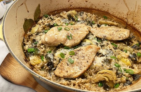 Chicken and Rice with Spinach and Artichoke Hearts
