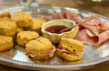 Sweet Potato Biscuits with Ham and Honey