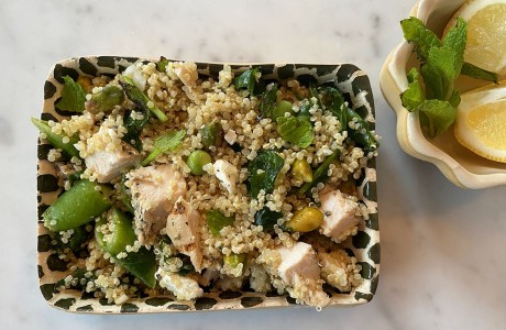 Quinoa Salad with Chicken, Snap Peas, Spinach, and Mint