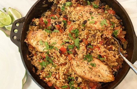Skillet Chicken with Black Beans, Rice, and Chiles