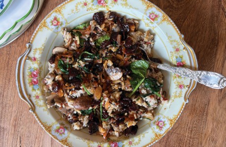 Savory-sweet wild rice with mushrooms and dried cherries