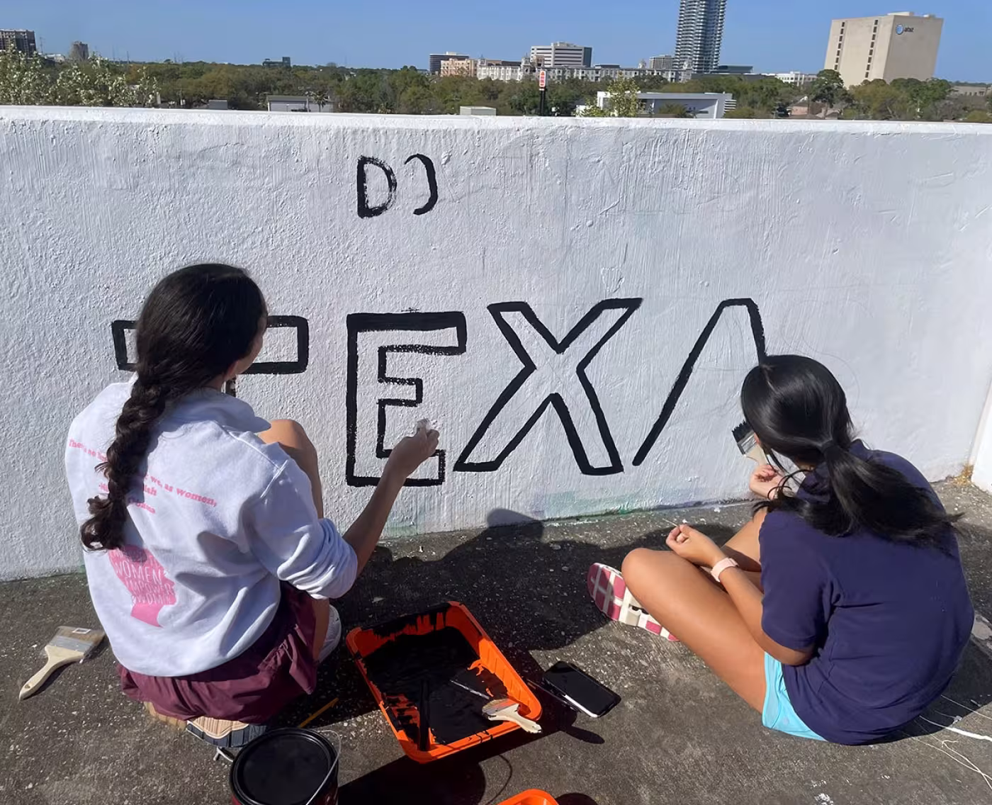 Students paint a mural