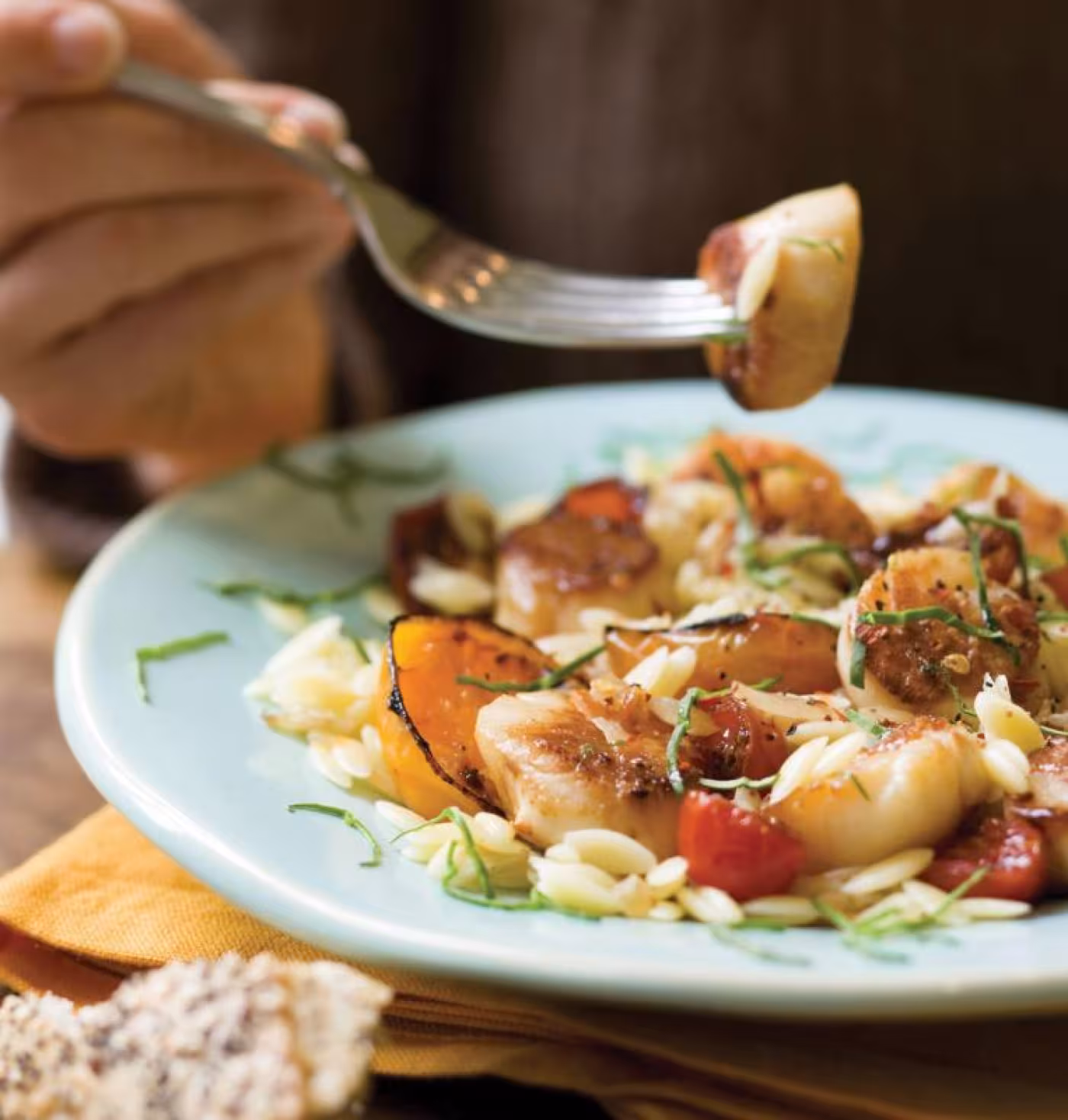 Sea Scallops and Orzo with Cherry Tomatoes