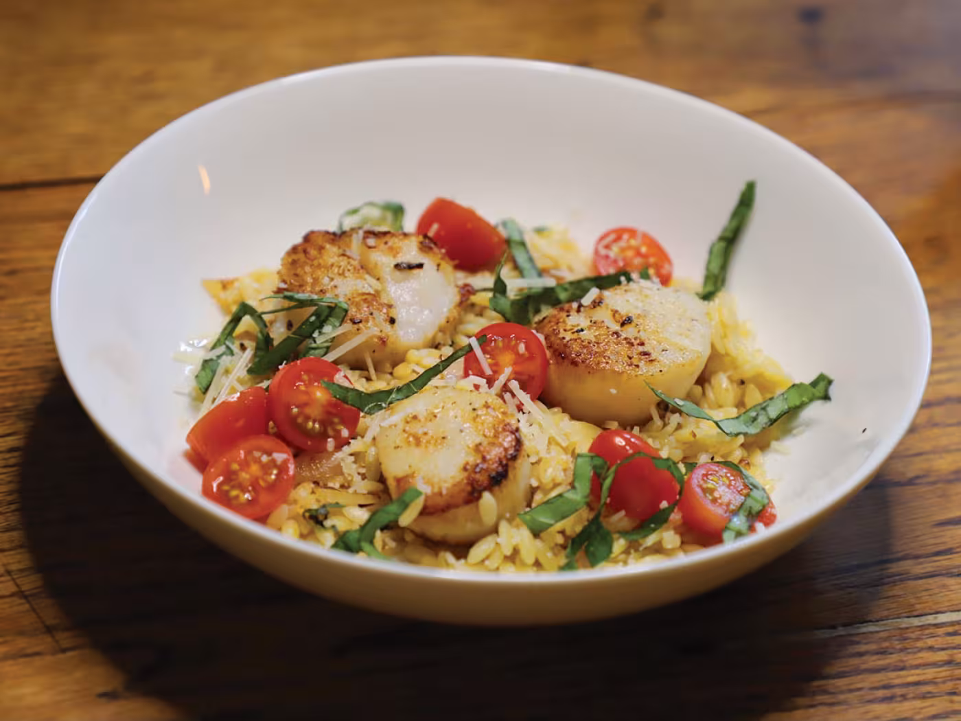 Sea Scallops and Orzo with Cherry Tomatoes
