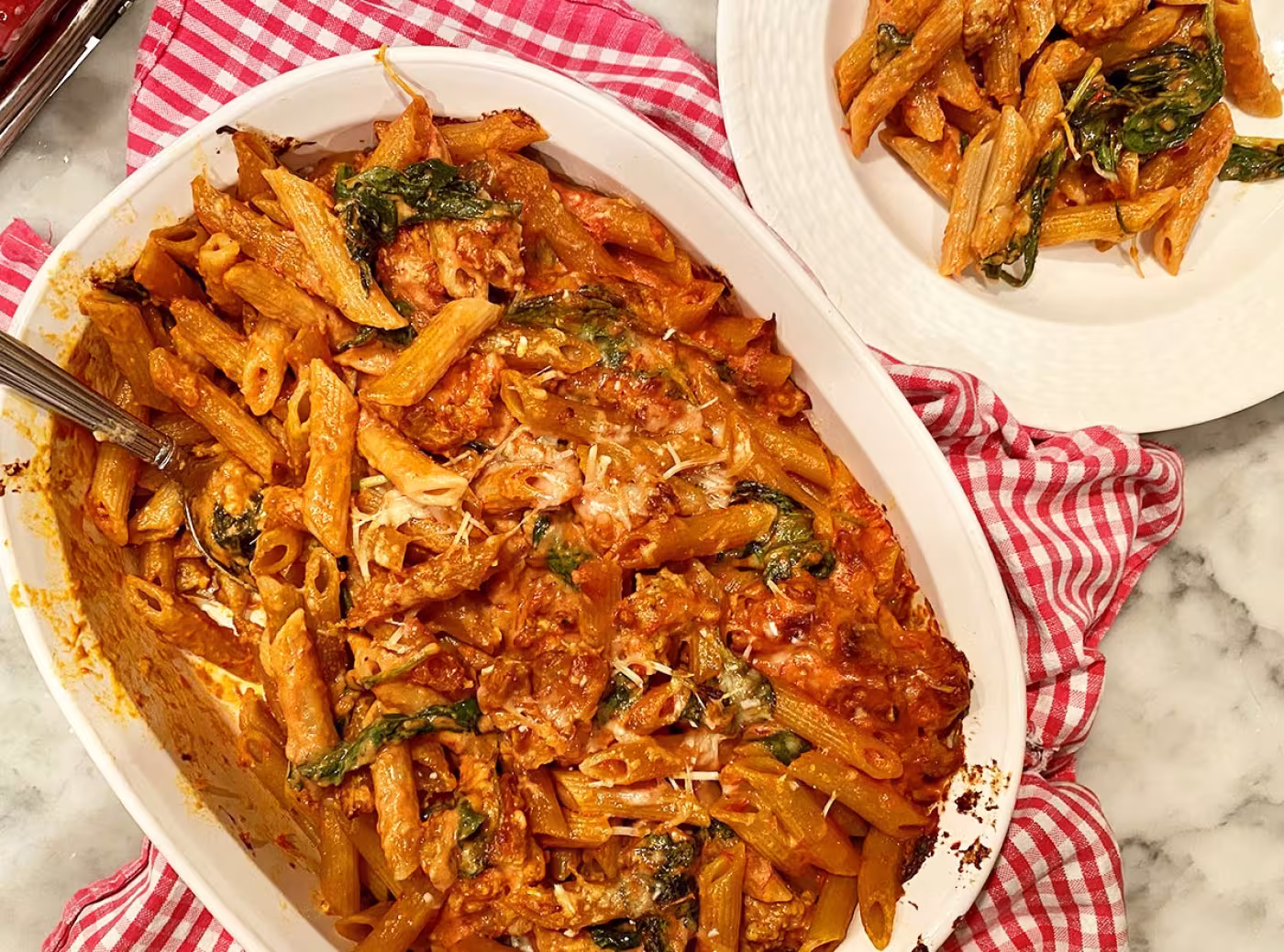 Penne with Spicy Sausage and Greens