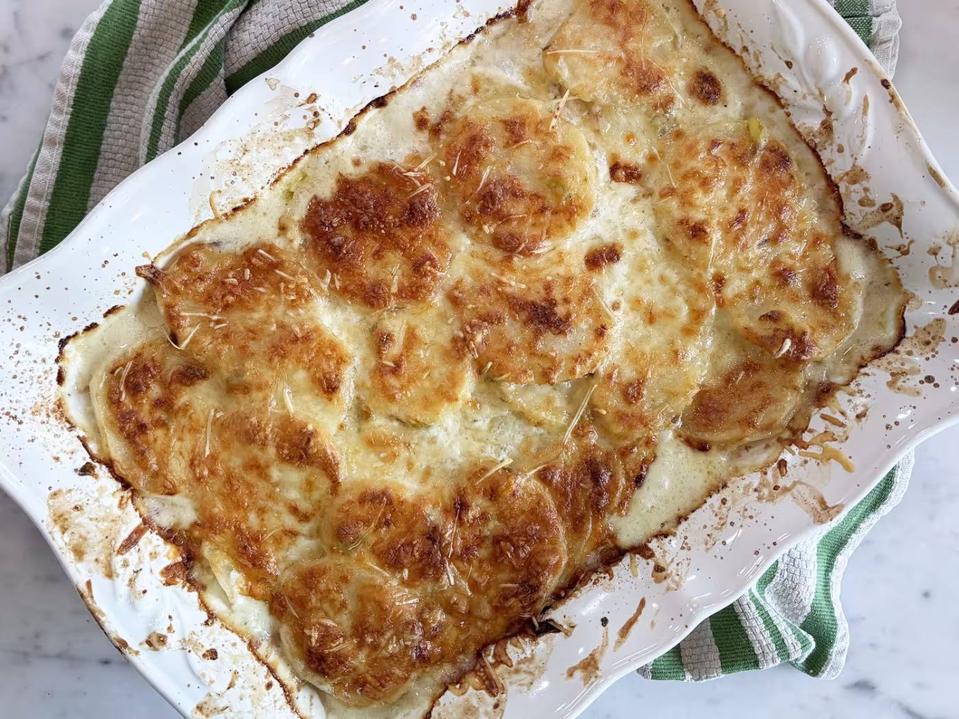 Green Chile and Roasted Garlic Potato Gratin