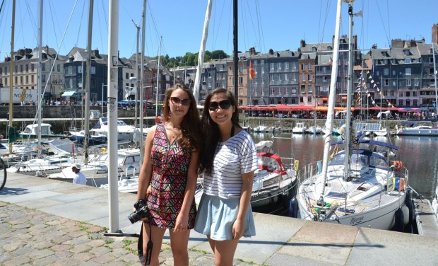 Host sister Emma and Ashley Truong in Honfleur, France.