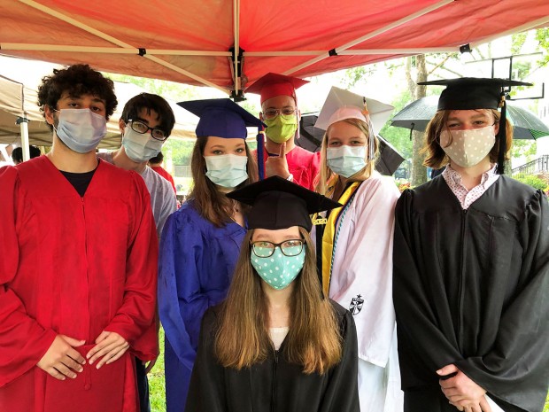 Grads with masks on