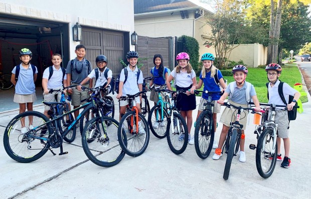 Sixth graders on bikes