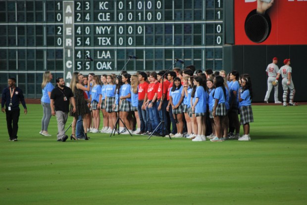 choir on baseball field