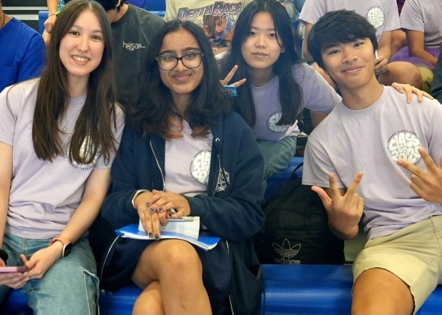 students in bleachers students in bleachers