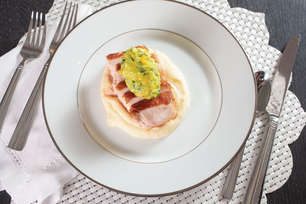 Pork Chops with Mango Guacamole and Parsnip Puree