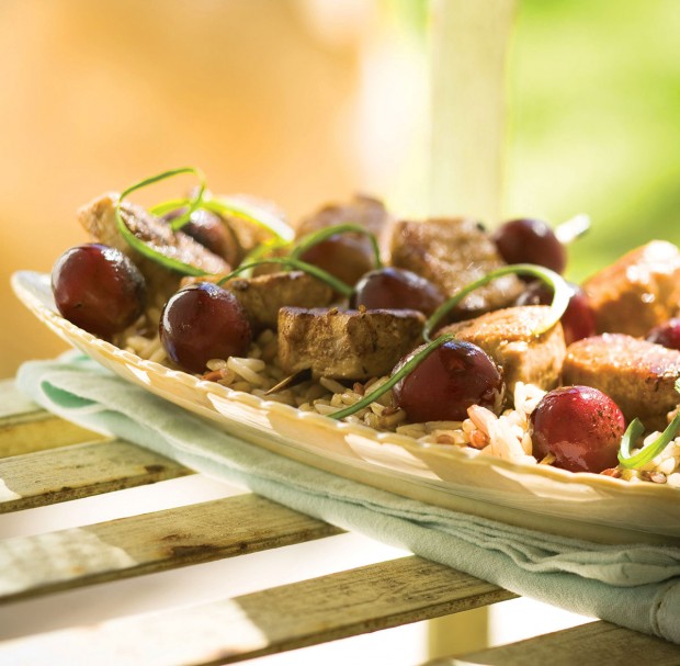 Indian-Spiced Pork and Red Grape Brochettes