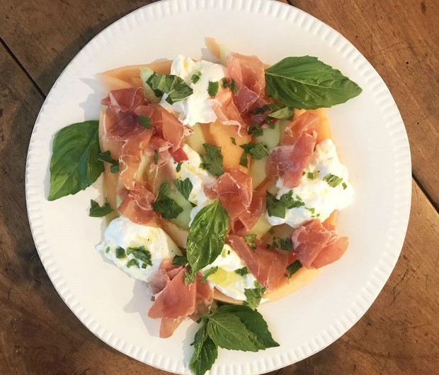 Melon, Prosciutto and Burrata with Orange Honey Vinaigrette Melon, Prosciutto and Burrata with Orange Honey Vinaigrette