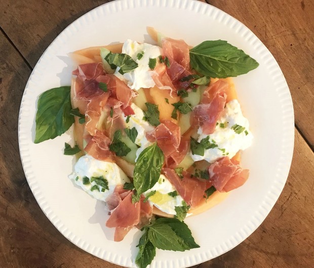 Melon, Prosciutto and Burrata with Orange Honey Vinaigrette