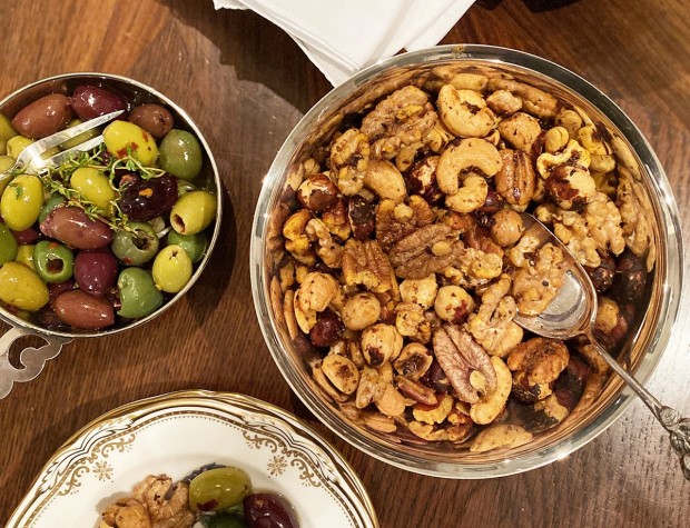 Marinated Olives and Barbecue Spiced Snack Nuts